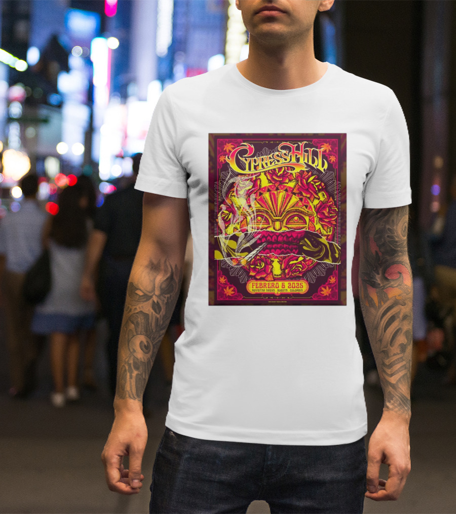 Cypress Hill Febrero 6 2025 Movistar Arena Bogotá Colombia Sun Mask Smoking Roses T-Shirt