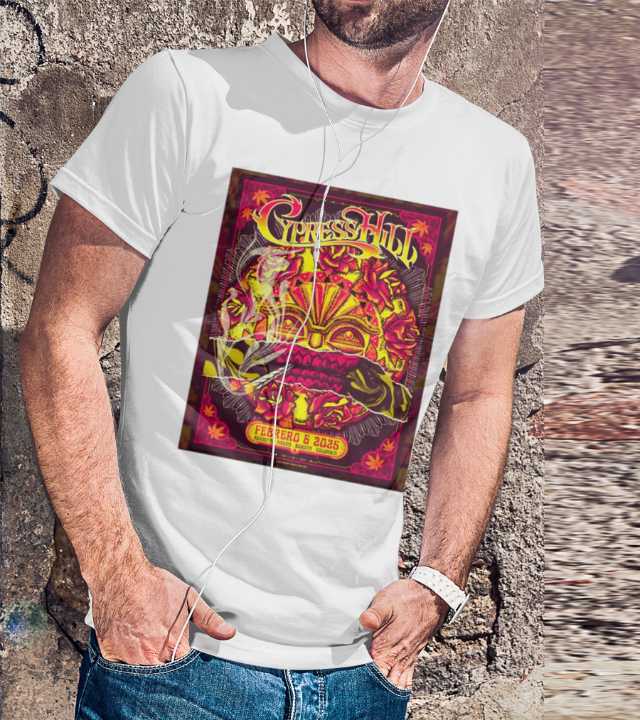 Cypress Hill Febrero 6 2025 Movistar Arena Bogotá Colombia Sun Mask Smoking Roses T-Shirt