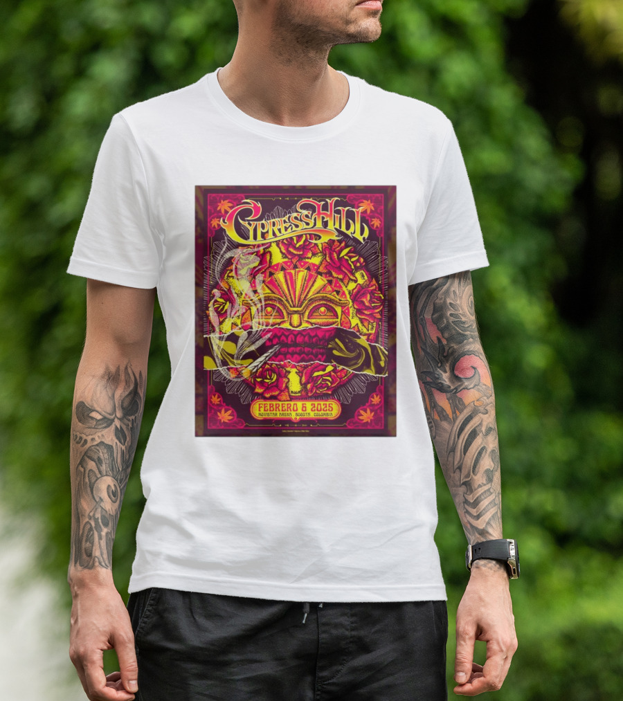 Cypress Hill Febrero 6 2025 Movistar Arena Bogotá Colombia Sun Mask Smoking Roses T-Shirt