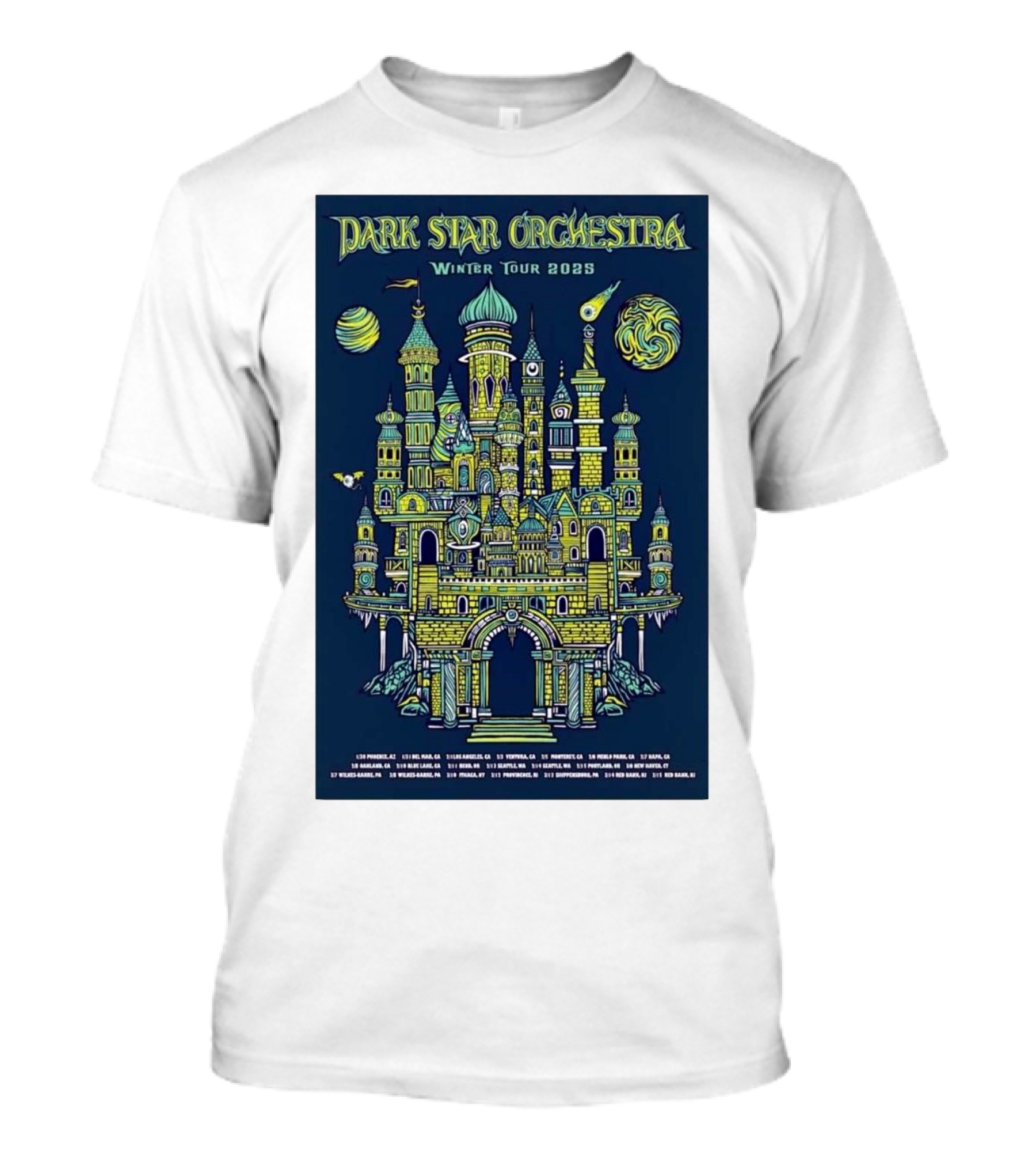Dark Star Orchestra Winter Tour 2025 Phoenix Arizona Del Mar California Fantasy Castle Artwork T-Shirt