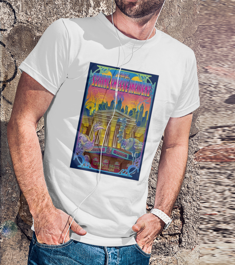 The String Cheese Incident Tabernacle Theater Atlanta GA February 6-8 2025 Psychedelic With Vibrant Creatures And Cityscape T-Shirt