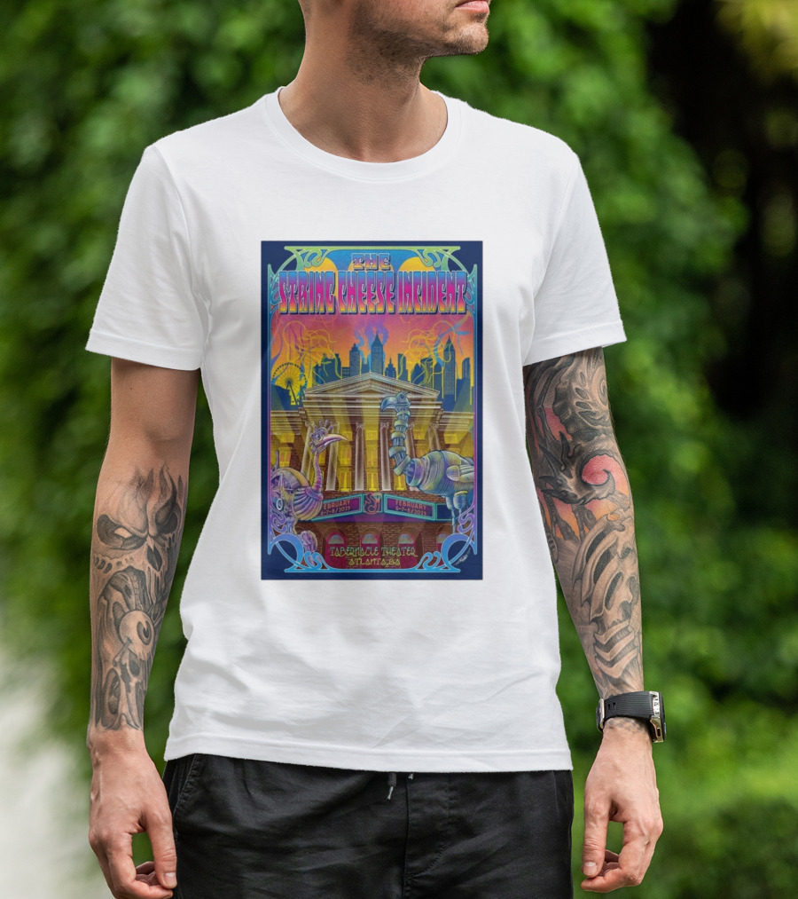 The String Cheese Incident Tabernacle Theater Atlanta GA February 6-8 2025 Psychedelic With Vibrant Creatures And Cityscape T-Shirt