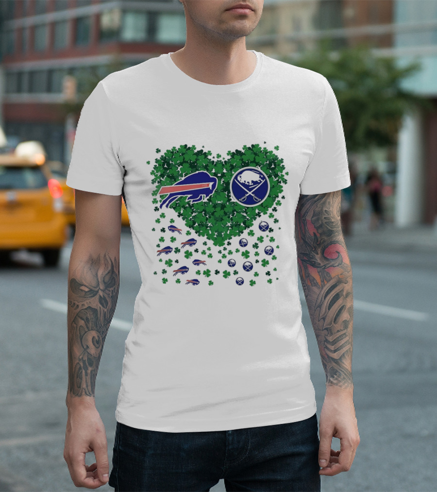 Buffalo Bills Heart Shamrock with Buffalo Hockey Symbol T-Shirt