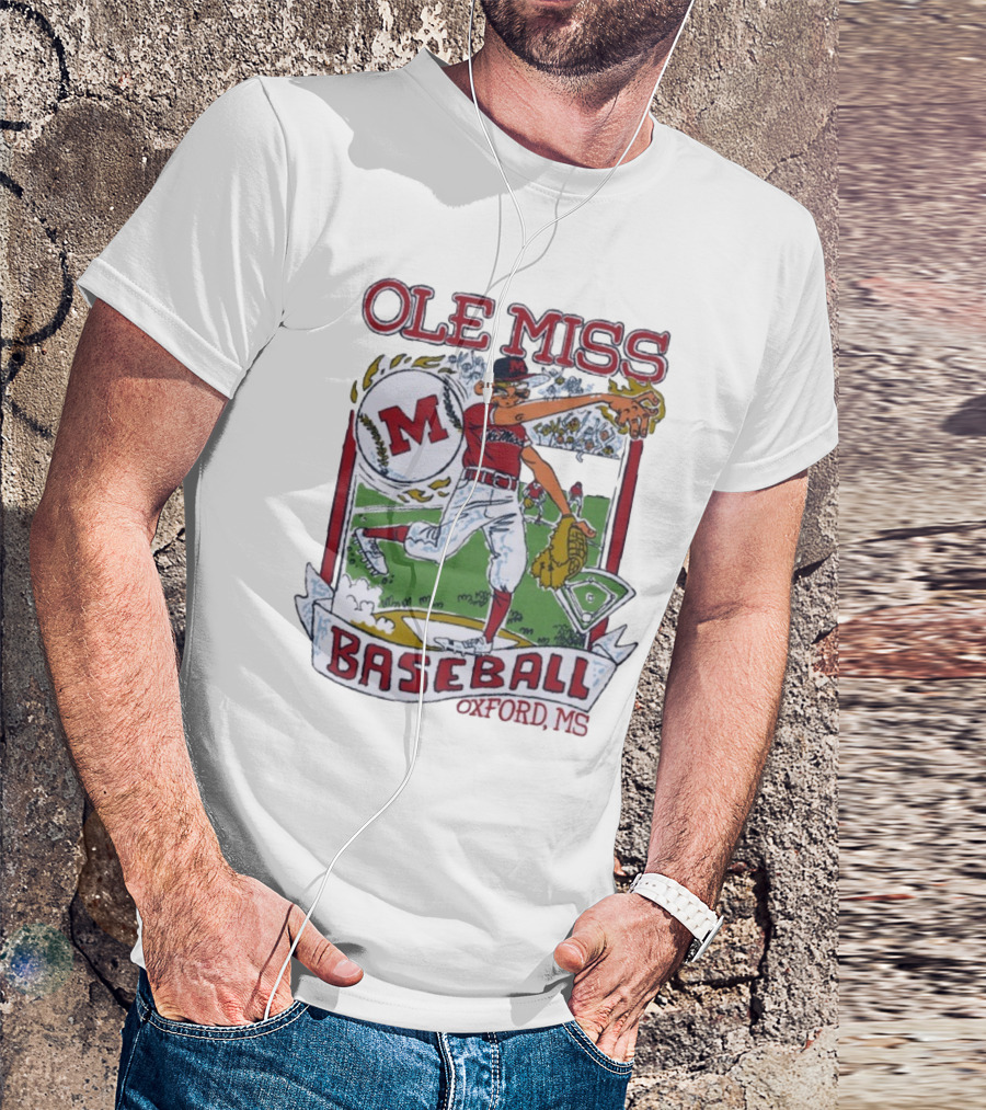 Ole Miss Baseball Oxford MS Pitcher Illustration With M Logo T-Shirt