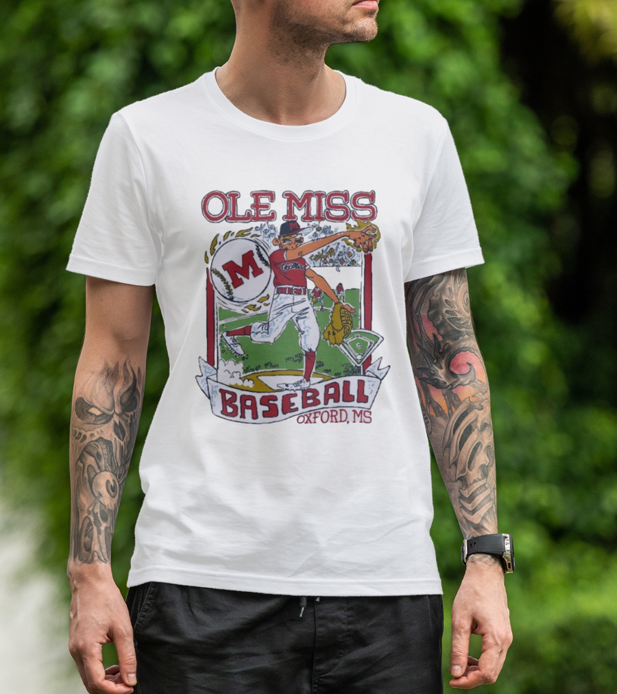 Ole Miss Baseball Oxford MS Pitcher Illustration With M Logo T-Shirt