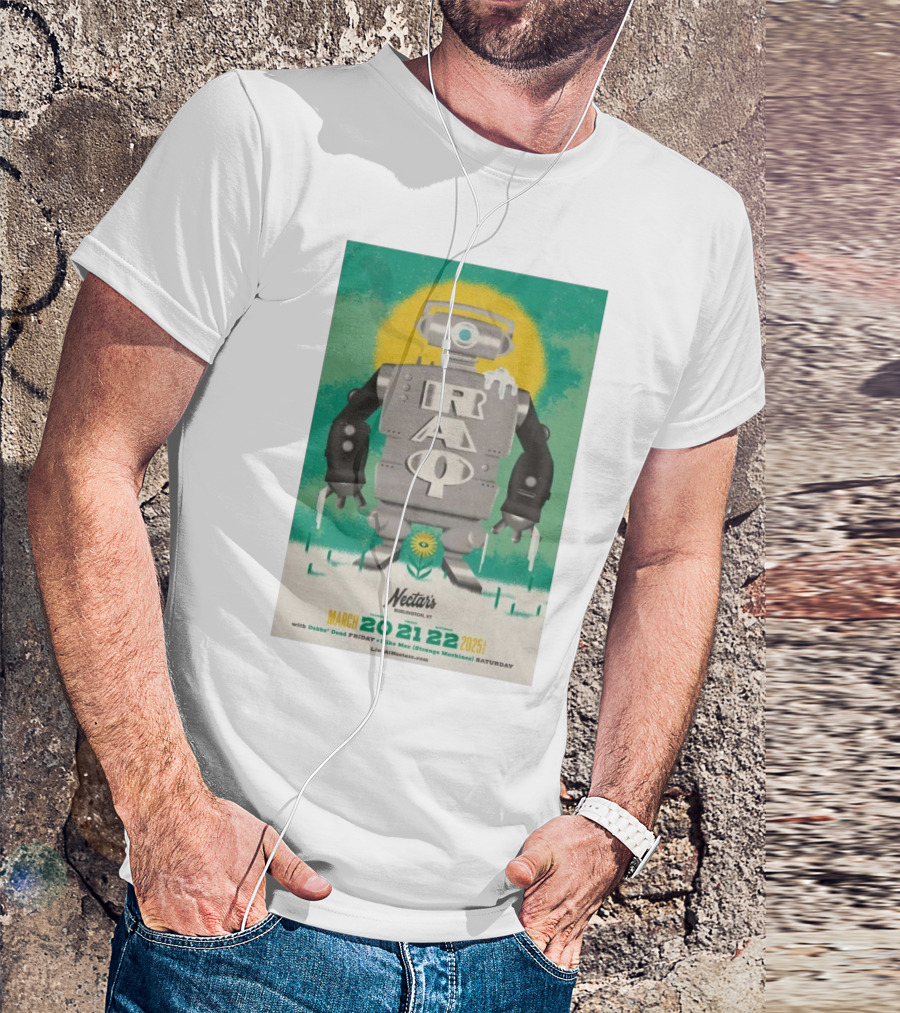 RAQ Live At Nectar's Burlington VT March 20-22 2025 Robot Design T-Shirt
