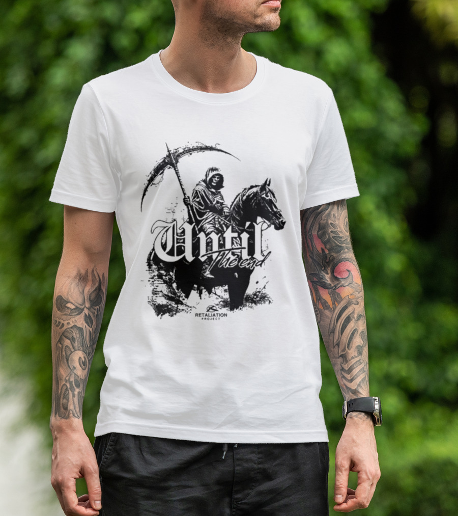 Retaliation Project Until The End Eternal Distressed Skull Design T-Shirt