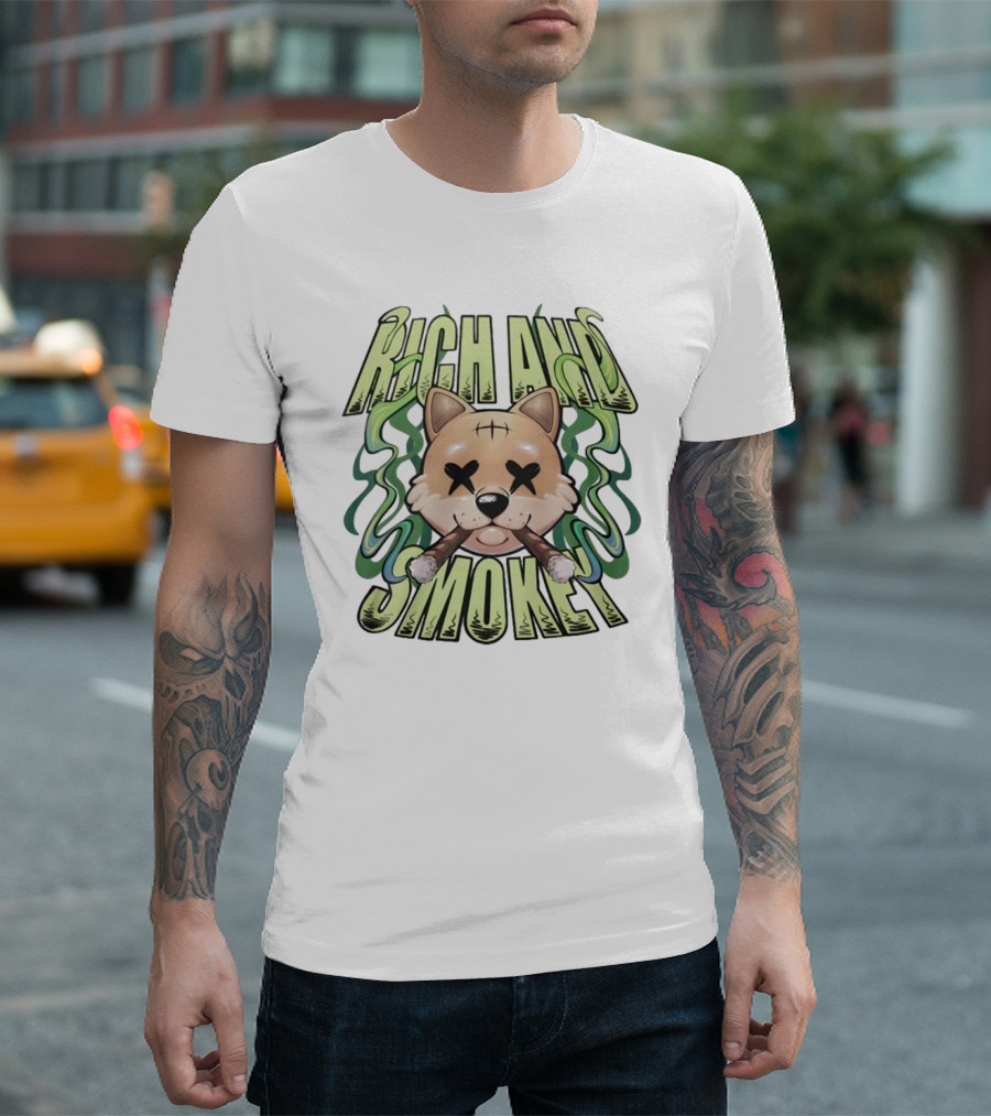 Rich And Smoke Green Smokey Dog Face With Crossed Eyes T-Shirt