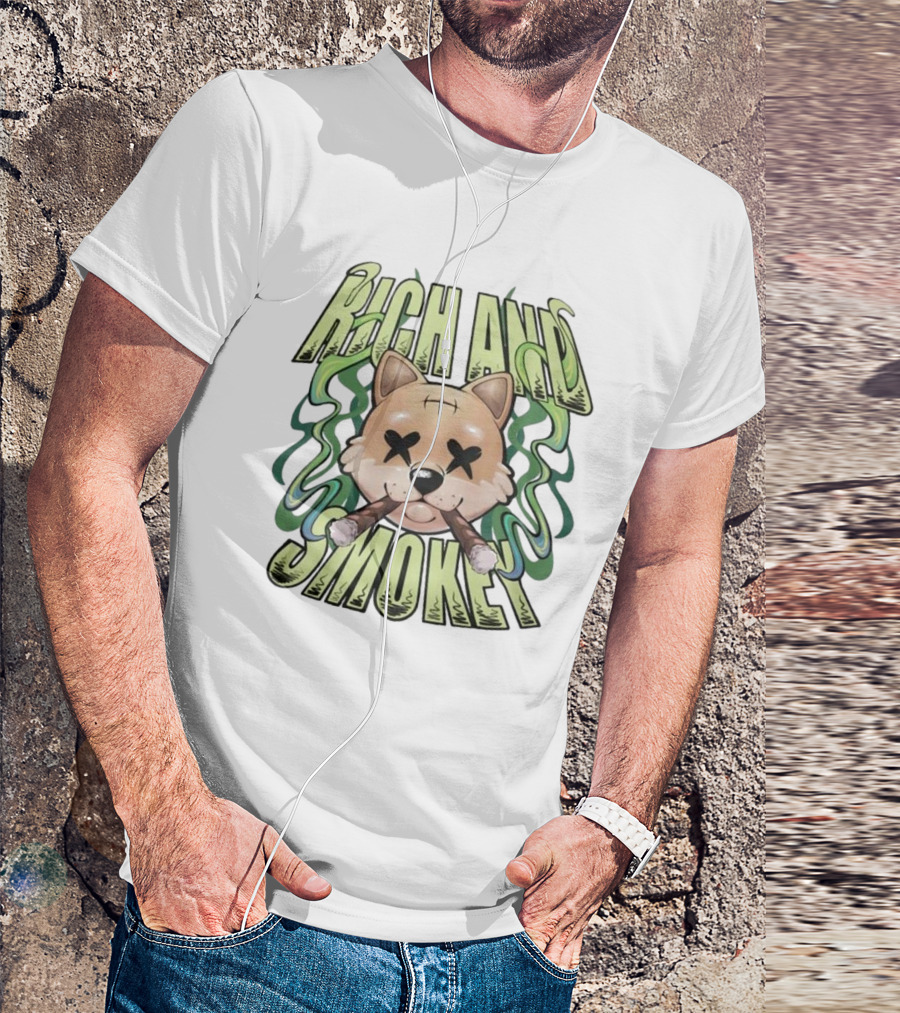 Rich And Smoke Green Smokey Dog Face With Crossed Eyes T-Shirt
