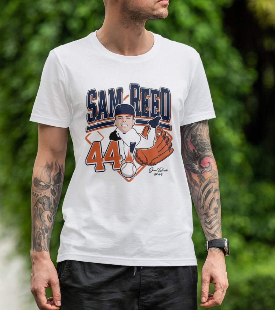 Sam Reed 44 Baseball Glove And Bat Graphic 2025 T-Shirt