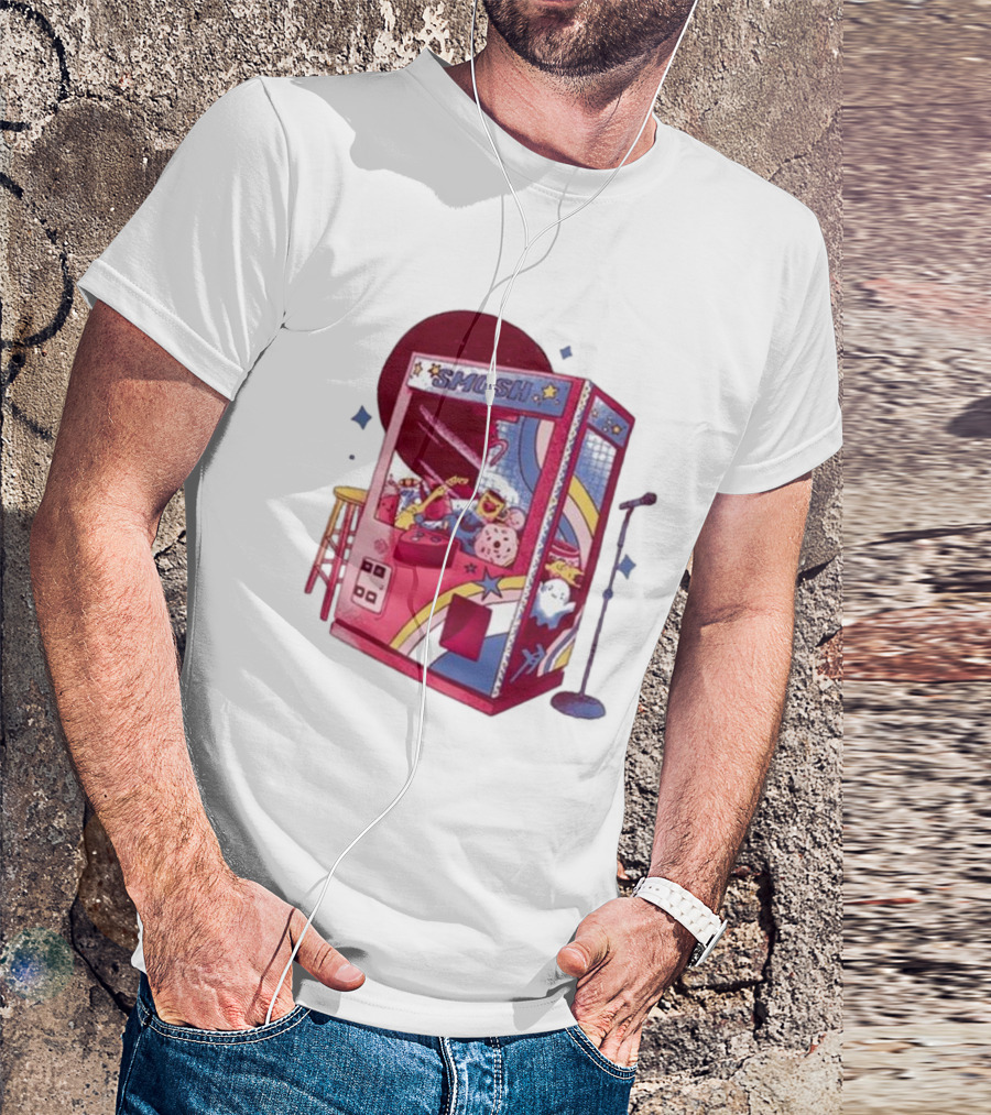 Smosh Pit Claw Machine Arcade Theme With Colorful Characters And Microphone T-Shirt