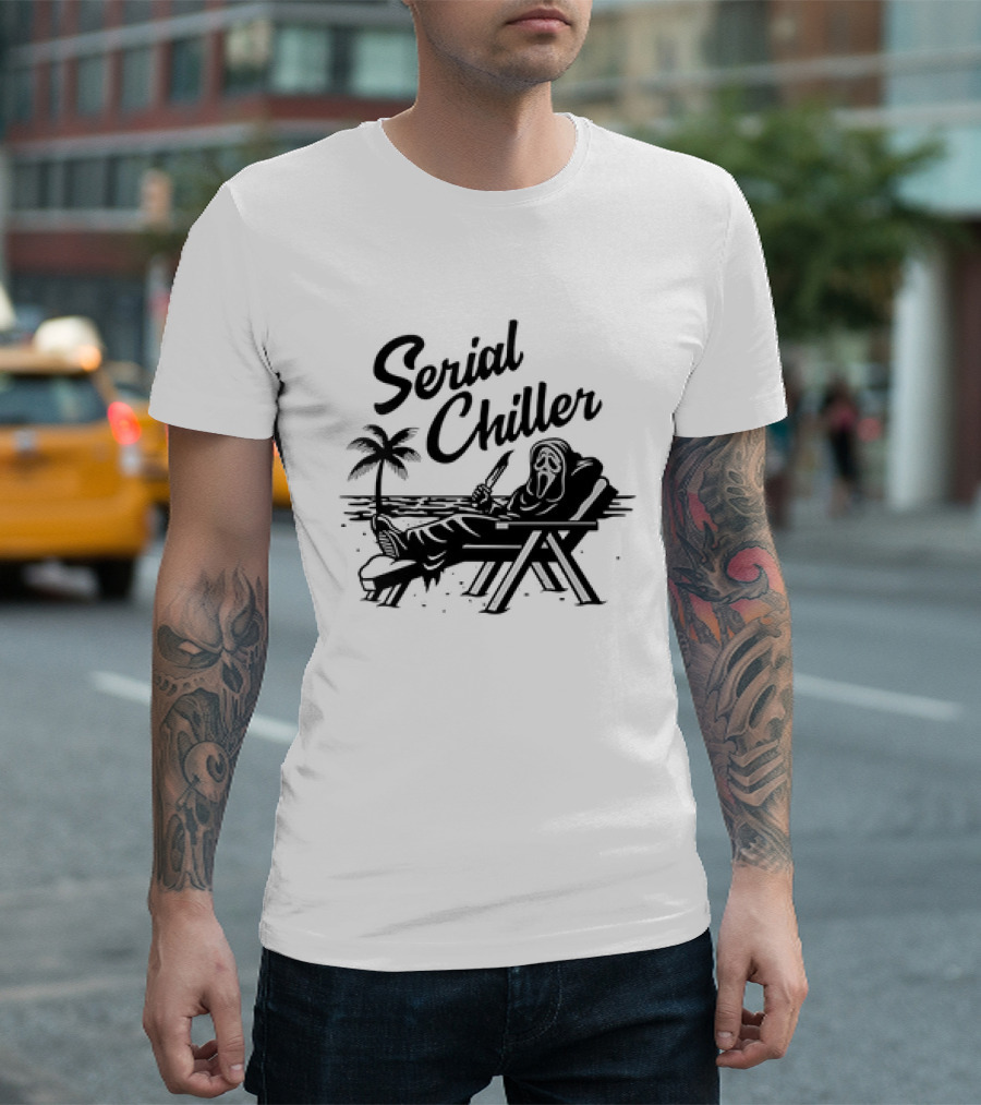 Serial Chiller Ghost Face Halloween Mask Drinking Pizza Eating Ghostbusters Lounge T-Shirt