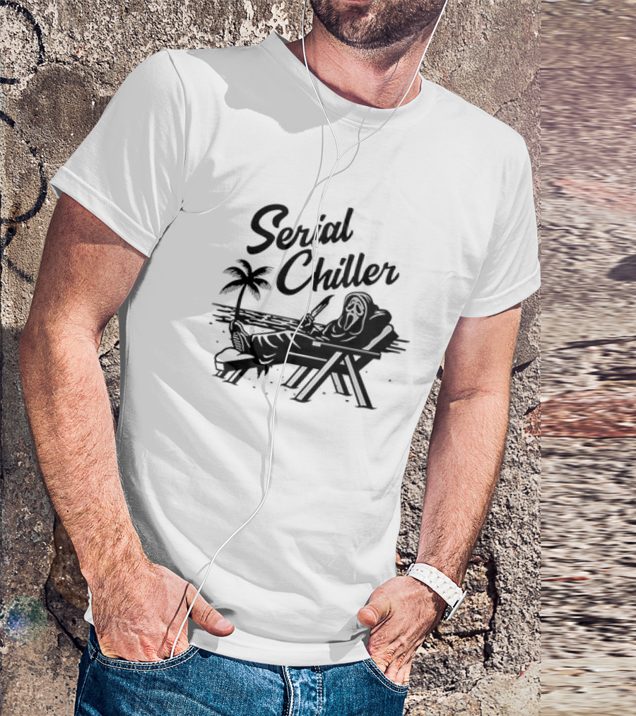 Serial Chiller Ghost Face Halloween Mask Drinking Pizza Eating Ghostbusters Lounge T-Shirt