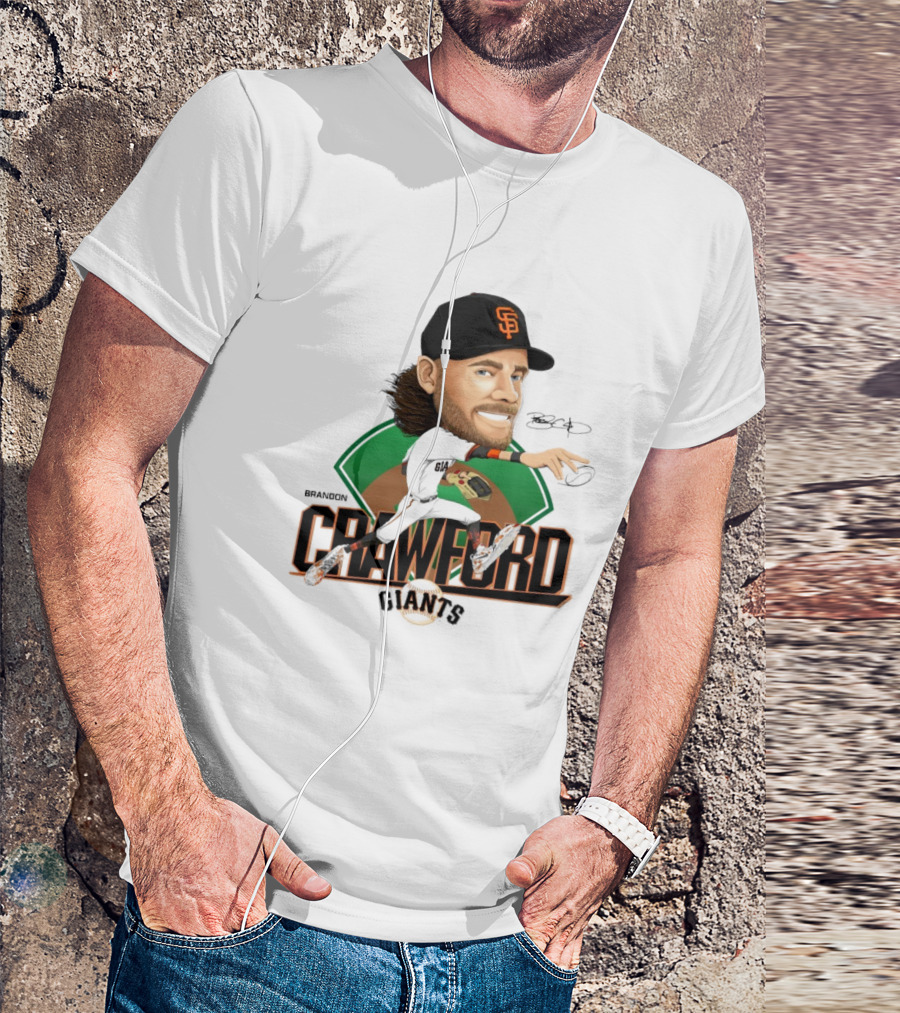 San Francisco Giants Brandon Crawford Caricature Celebrating Legendary Signature T-Shirt