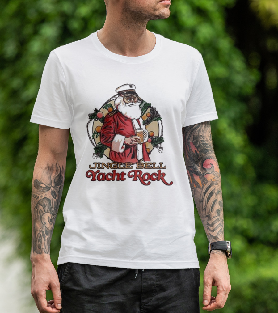 Jingle Bell Yacht Rock Christmas Captain Santa T-Shirt