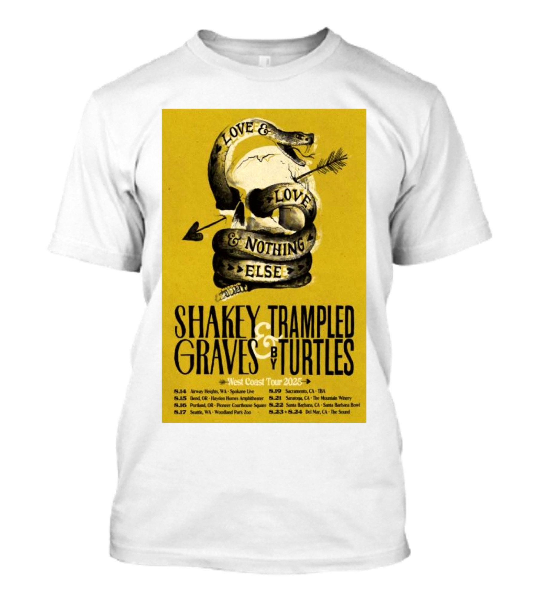 Shakey Graves Trampled By Turtles Love & Nothing Else West Coast Tour 2025 Dates T-Shirt