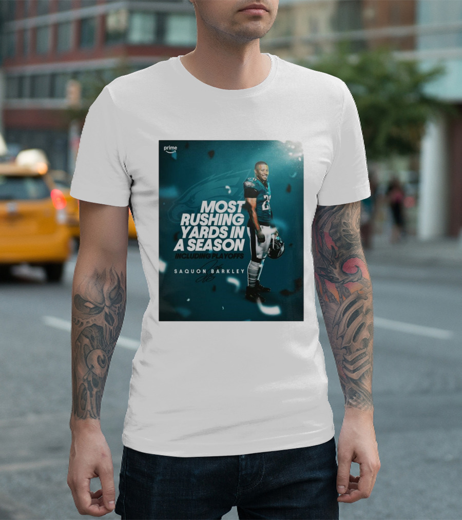 Prime Saquon Barkley Most Rushing Yards Including Playoffs Philadelphia Eagles T-Shirt