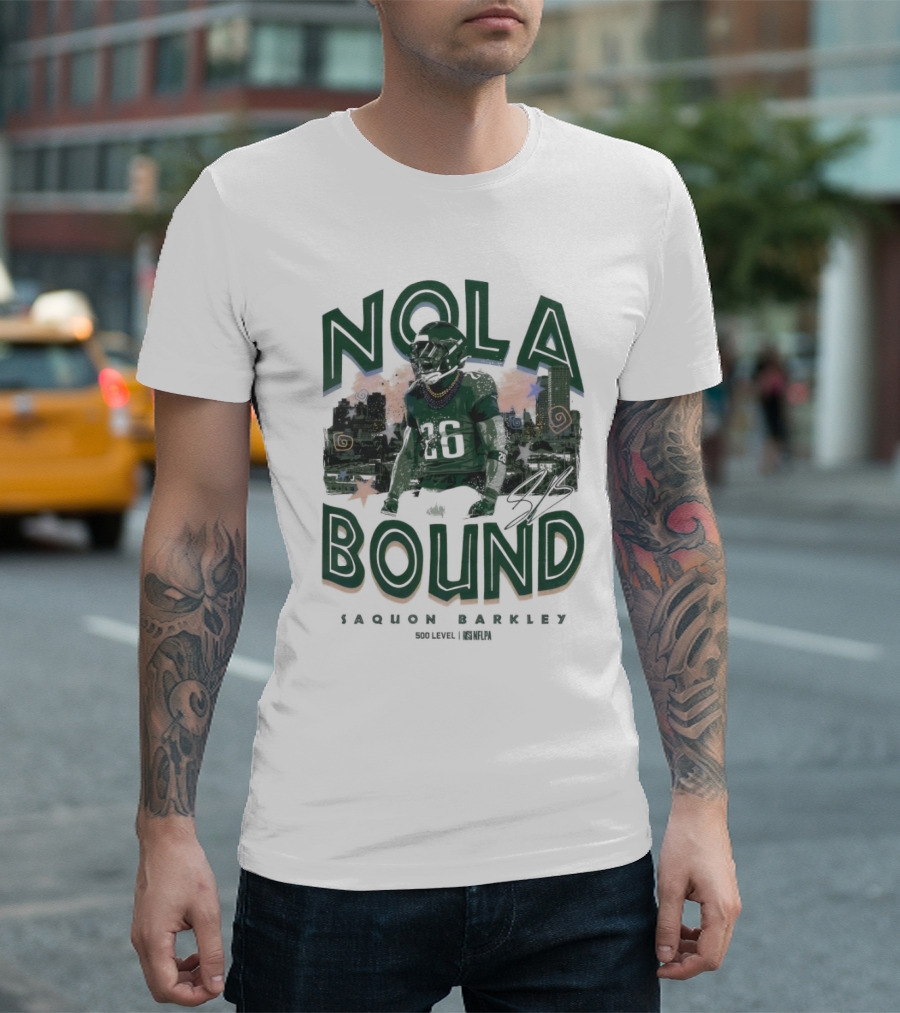 NOLA Bound Saquon Barkley Philadelphia Eagles NFLPA Signature T-Shirt