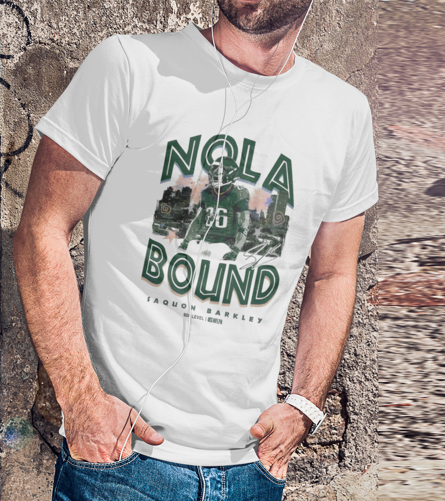 NOLA Bound Saquon Barkley Philadelphia Eagles NFLPA Signature T-Shirt