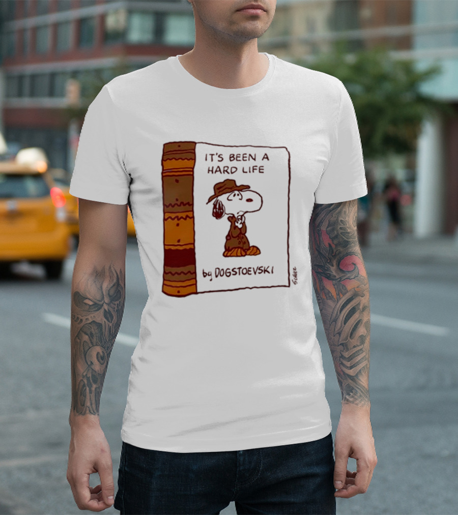 It's Been A Hard Life By Dogstoevski Snoopy Book Cover T-Shirt