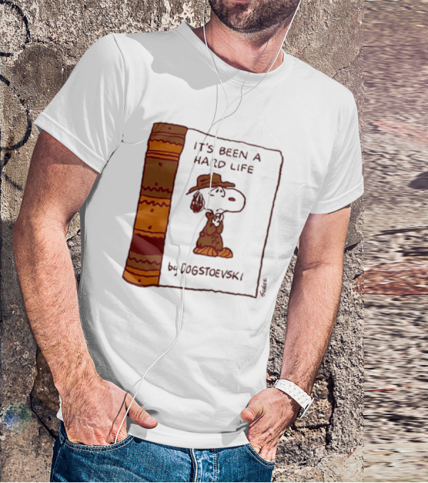 It's Been A Hard Life By Dogstoevski Snoopy Book Cover T-Shirt