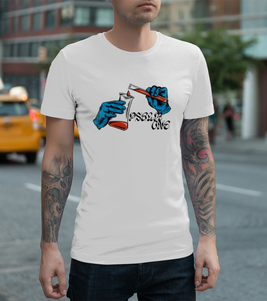 Science of Psalm Blue Hands with Red Test Tube and Droplet T-Shirt