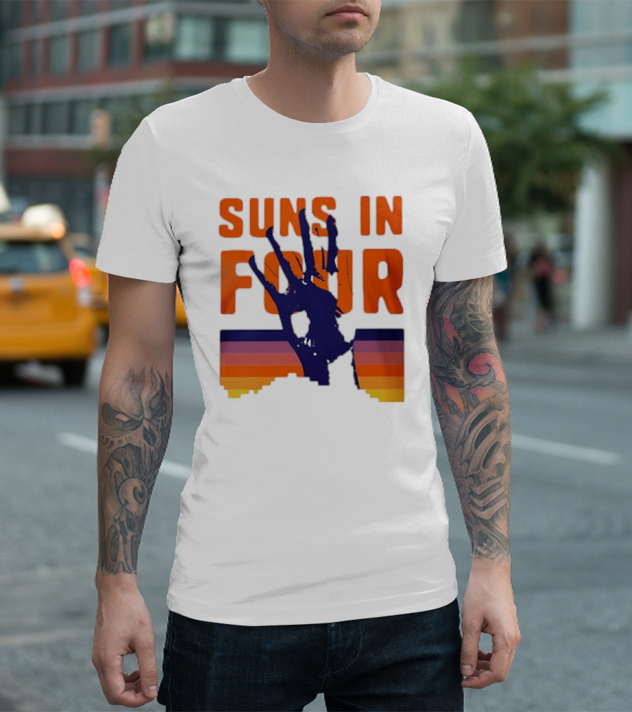 Suns In Four Handprint Orange And Purple Stripes T-Shirt