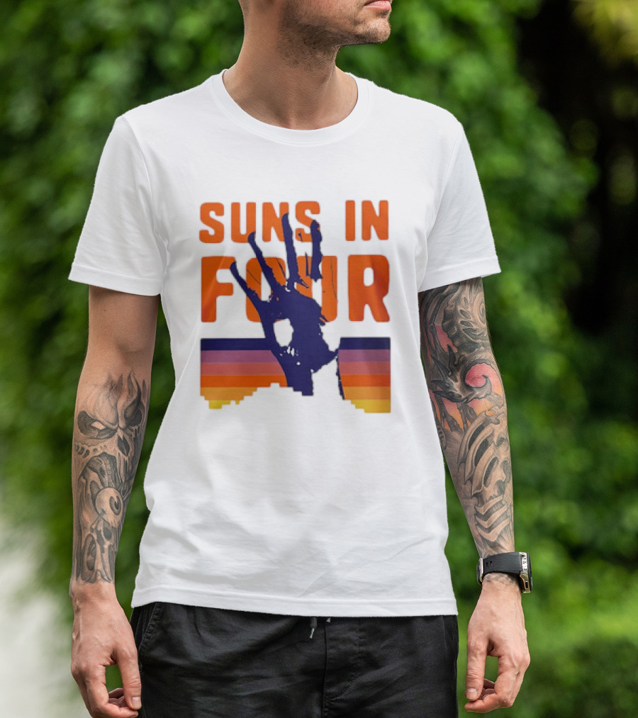 Suns In Four Handprint Orange And Purple Stripes T-Shirt