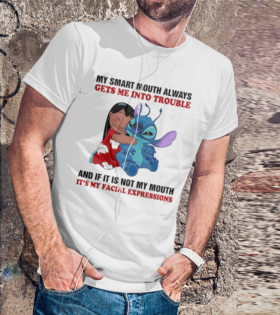 Lilo And Stitch My Smart Mouth Gets Me Into Trouble Facial Expressions T-Shirt