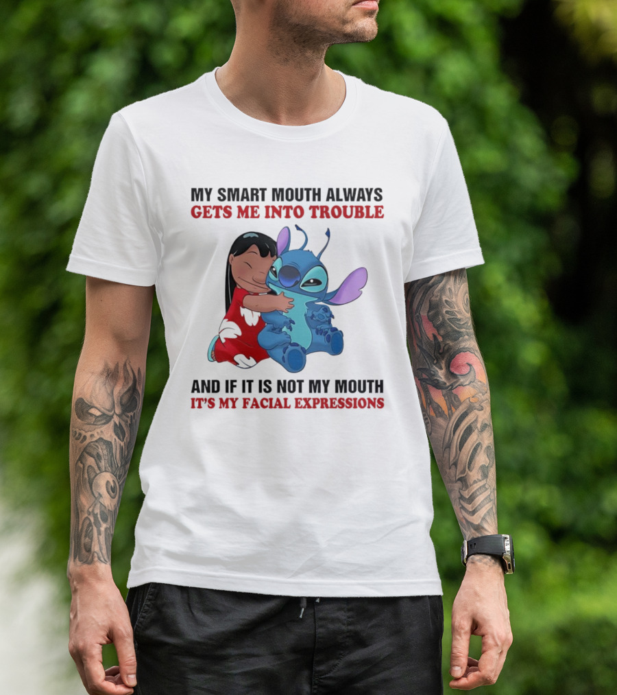 Lilo And Stitch My Smart Mouth Gets Me Into Trouble Facial Expressions T-Shirt