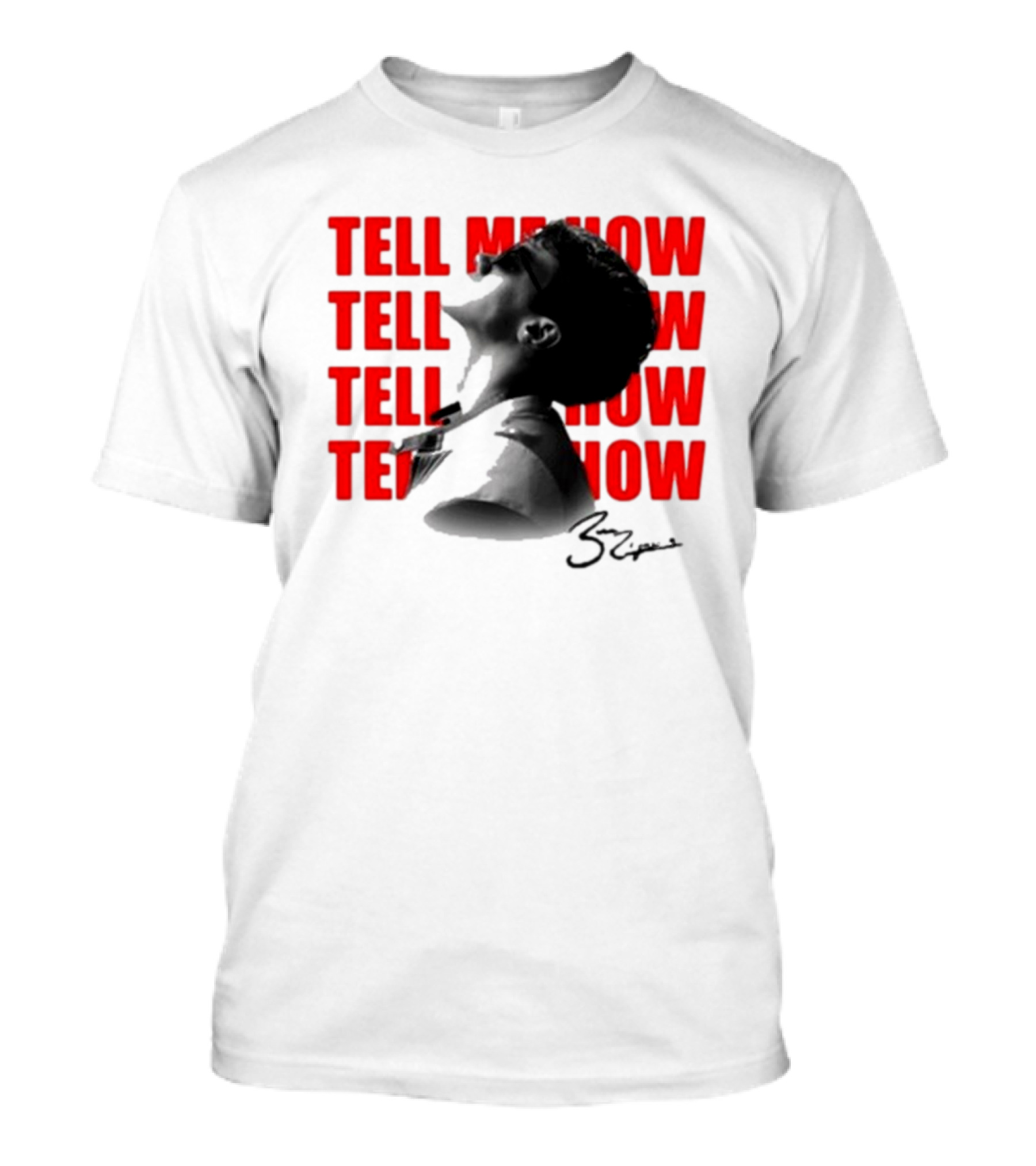 Tell Me How Ben Rodrigues Signature Black And White Artistic Portrait With Repeated Text In Eye-Catching Red Style T-Shirt