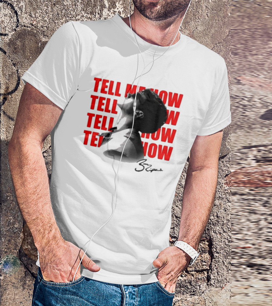 Tell Me How Ben Rodrigues Signature Black And White Artistic Portrait With Repeated Text In Eye-Catching Red Style T-Shirt