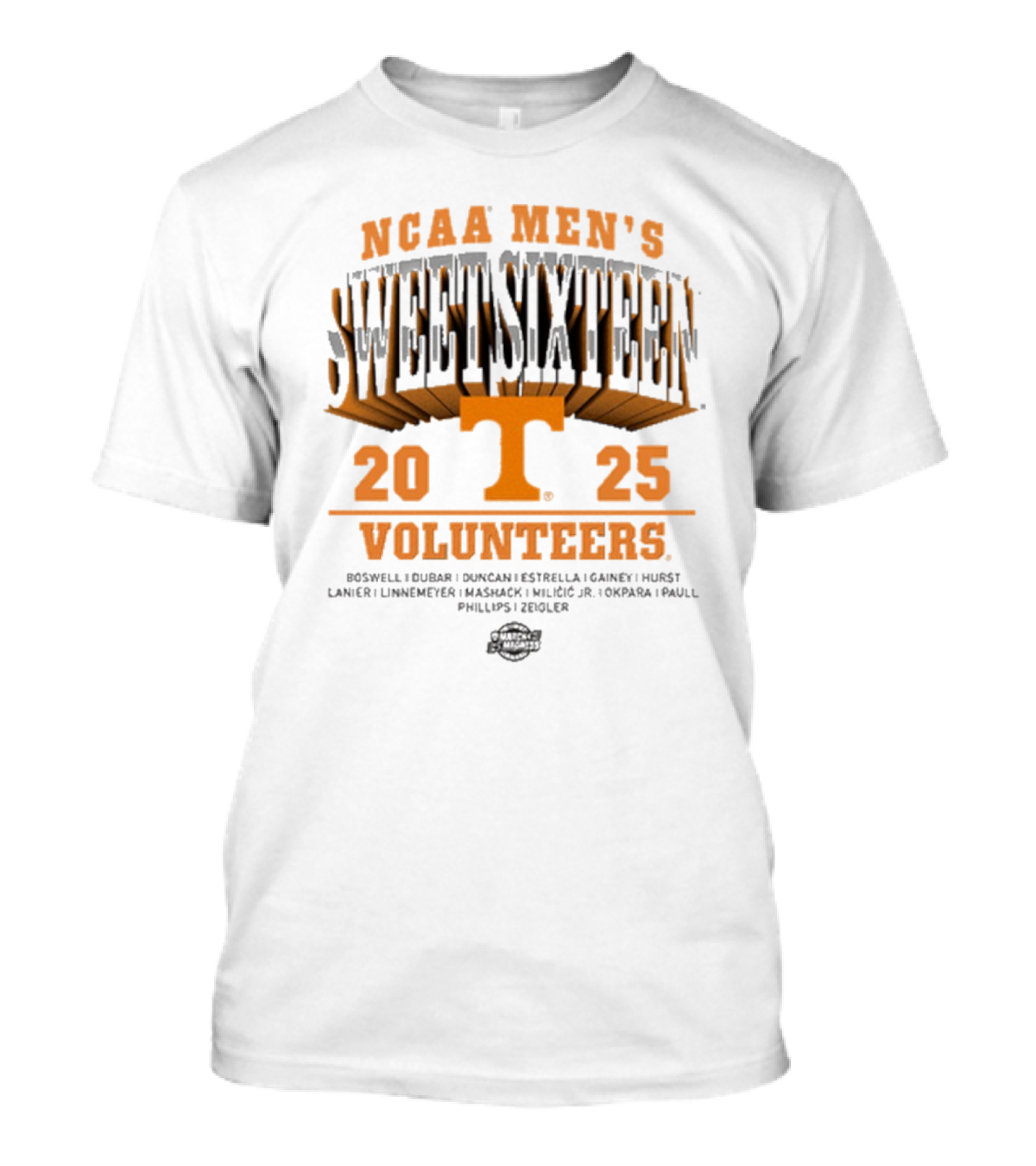 NCAA Men's Sweet Sixteen 2025 Tennessee Volunteers Estrella Boswell Dubar Lanier T-Shirt