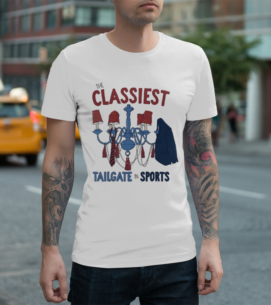 The Classiest Tailgate In Sports Chandelier Suit Tie Red Blue T-Shirt
