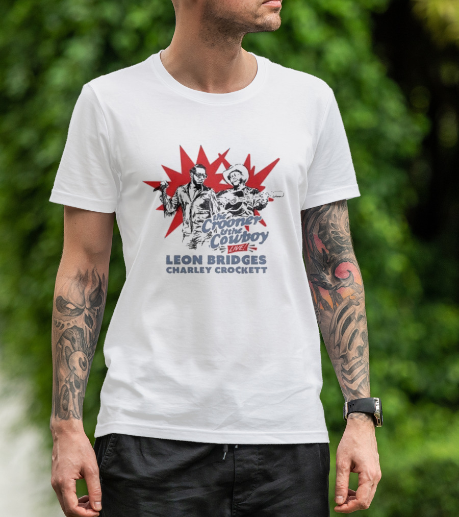 The Crooner And The Cowboy Live Leon Bridges Charley Crockett Silhouette Burst T-Shirt