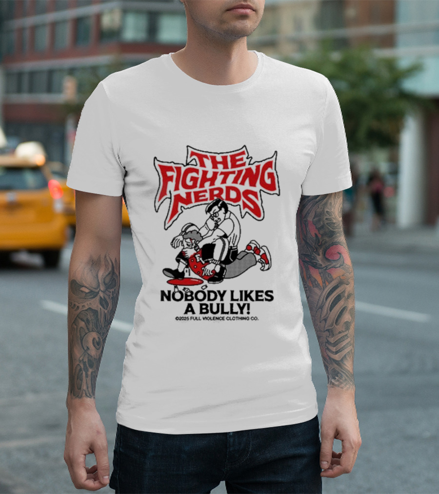 The Fighting Nerds Nobody Likes a Bully Cartoon Robot Battle T-Shirt