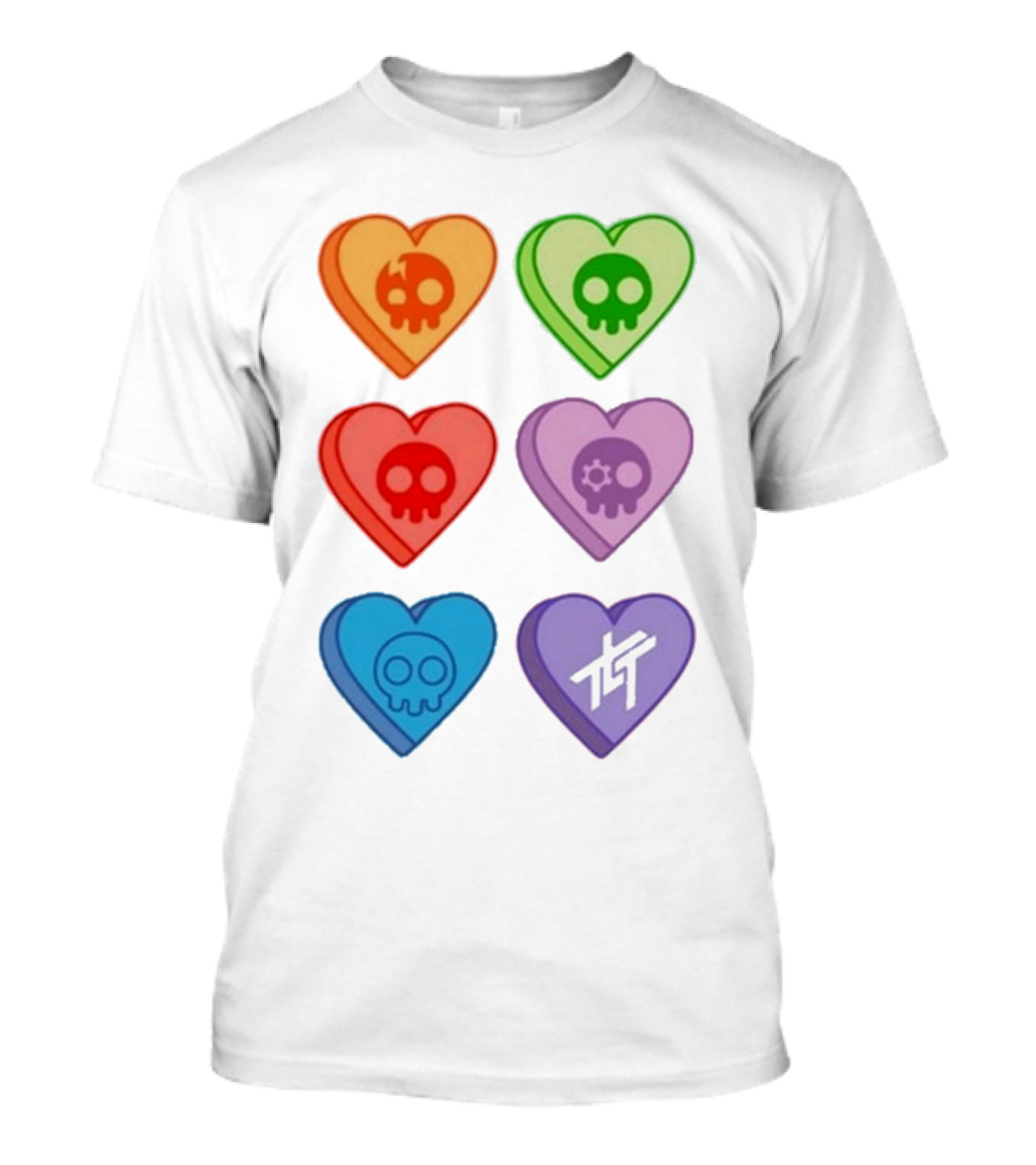 The Living Tombstone Colorful Candy Hearts Skull Motif Baby Doll T-Shirt