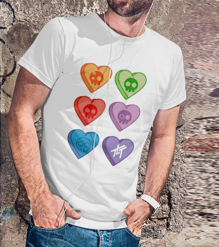 The Living Tombstone Colorful Candy Hearts Skull Motif Baby Doll T-Shirt