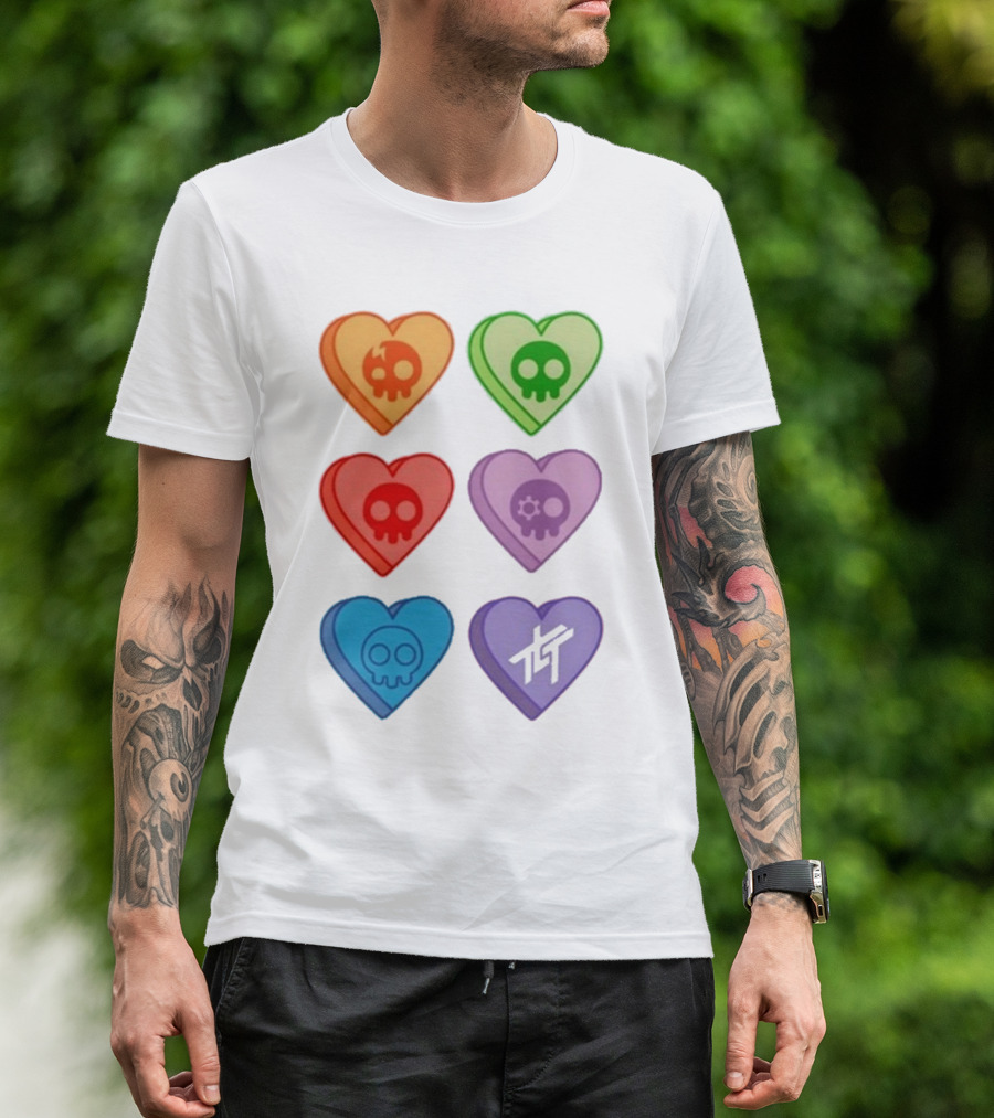 The Living Tombstone Colorful Candy Hearts Skull Motif Baby Doll T-Shirt