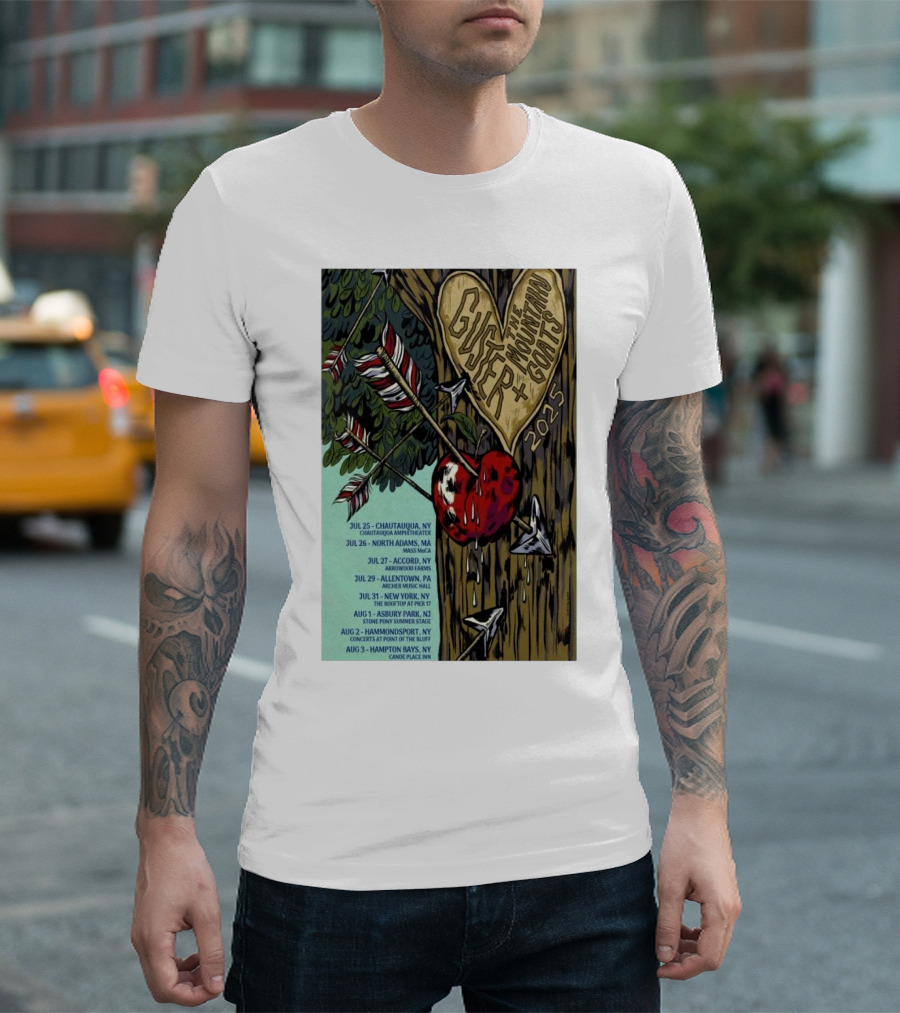 Guster The Mountain Goats Tour 2025 Dates Chautauqua Amphitheater Arrowood Farms Archer Music Hall T-Shirt