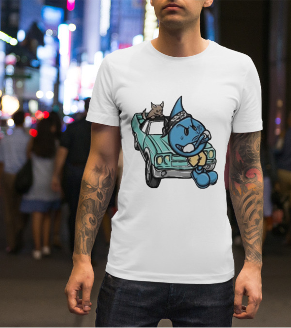 Thornhill Bat White Blue Cartoon Character With Dog In Classic Car T-Shirt