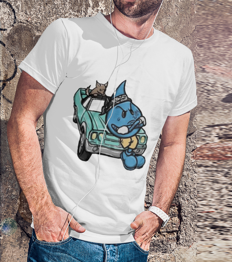 Thornhill Bat White Blue Cartoon Character With Dog In Classic Car T-Shirt