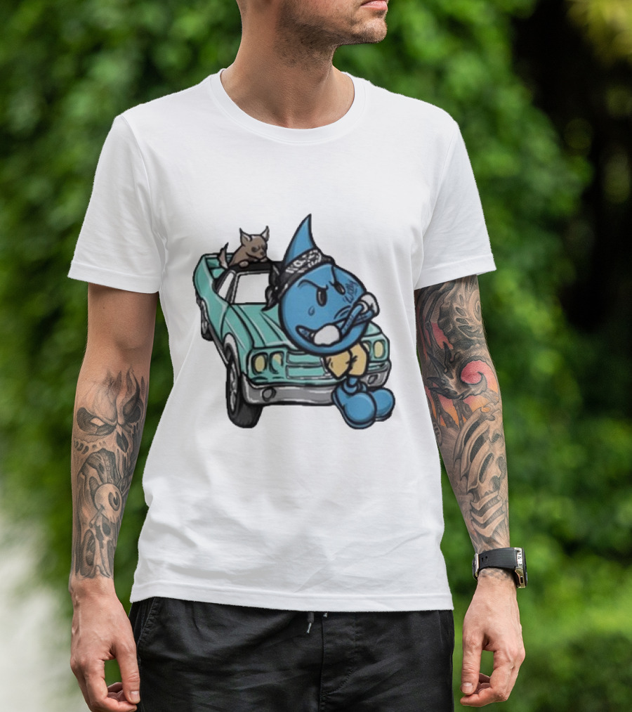 Thornhill Bat White Blue Cartoon Character With Dog In Classic Car T-Shirt