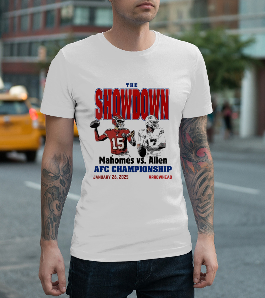 The Showdown Allen Vs Mahomes Rivalry AFC Championship January 26 2025 Arrowhead T-Shirt