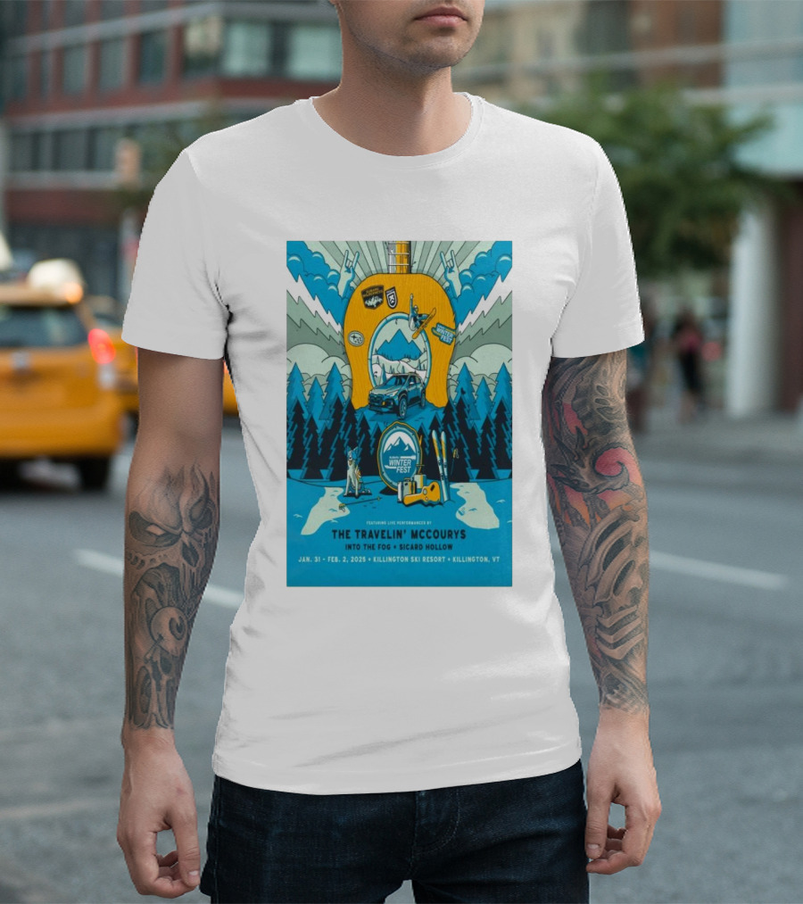 Del McCoury Winterfest Killington Ski Resort Jan 31-Feb 2 2025 Winter Fest Featuring The Travelin' Mccourys Into The Fog Sicard Hollow T-Shirt