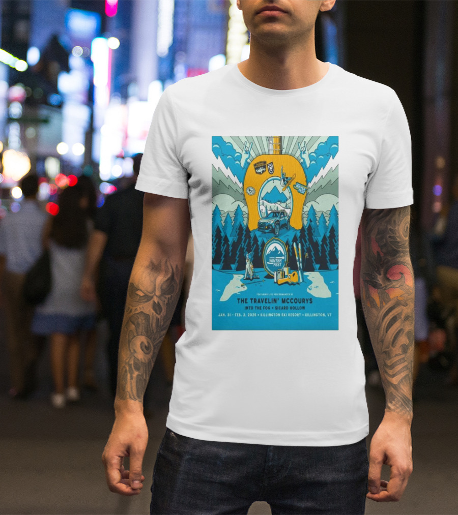 Del McCoury Winterfest Killington Ski Resort Jan 31-Feb 2 2025 Winter Fest Featuring The Travelin' Mccourys Into The Fog Sicard Hollow T-Shirt