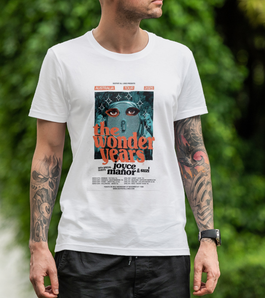 Destroy All Lines Presents The Wonder Years Tour Australia 2025 With Joyce Manor And Suzi T-Shirt