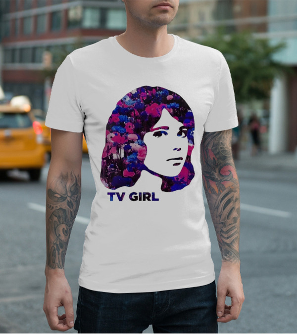 TV Girl Flower Pattern Face Design T-Shirt