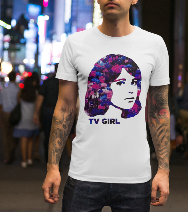 TV Girl Flower Pattern Face Design T-Shirt