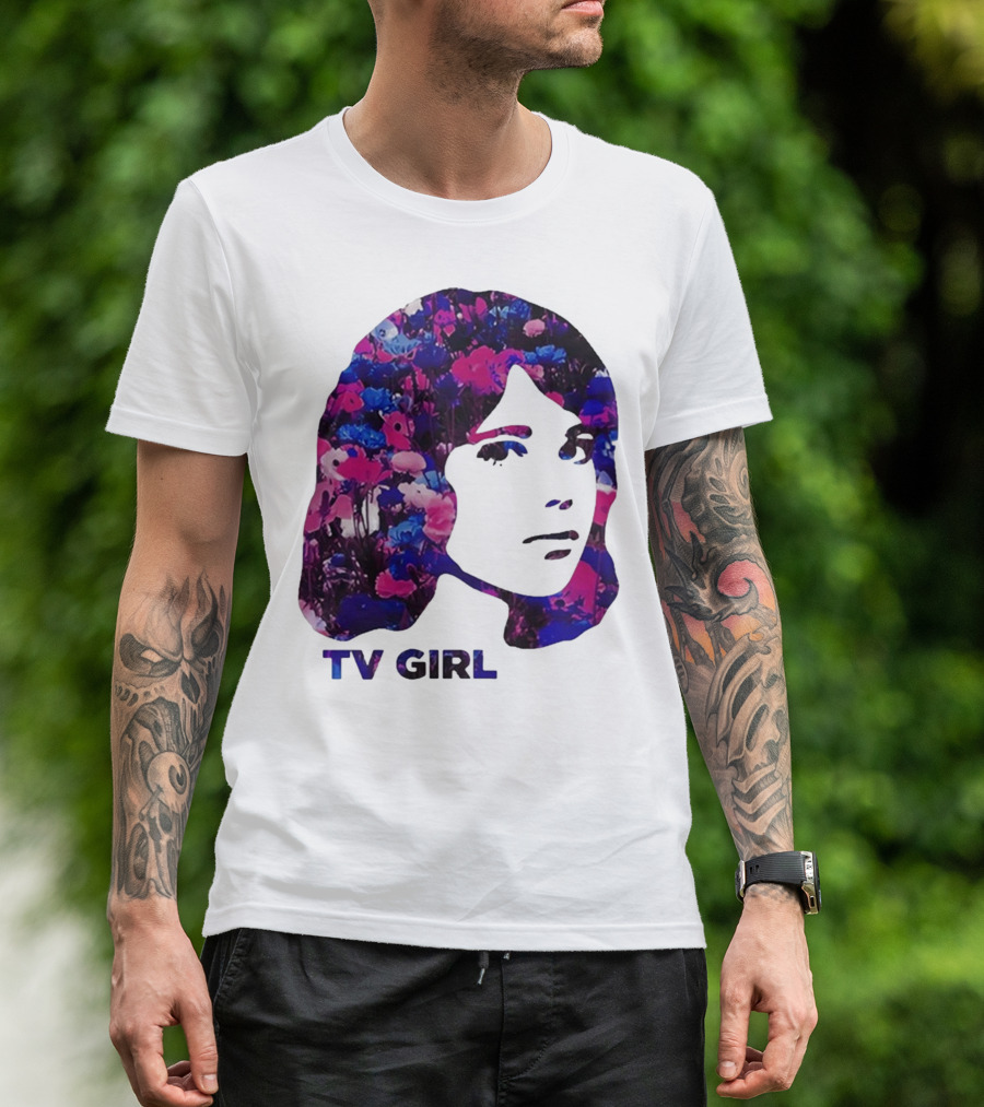 TV Girl Flower Pattern Face Design T-Shirt